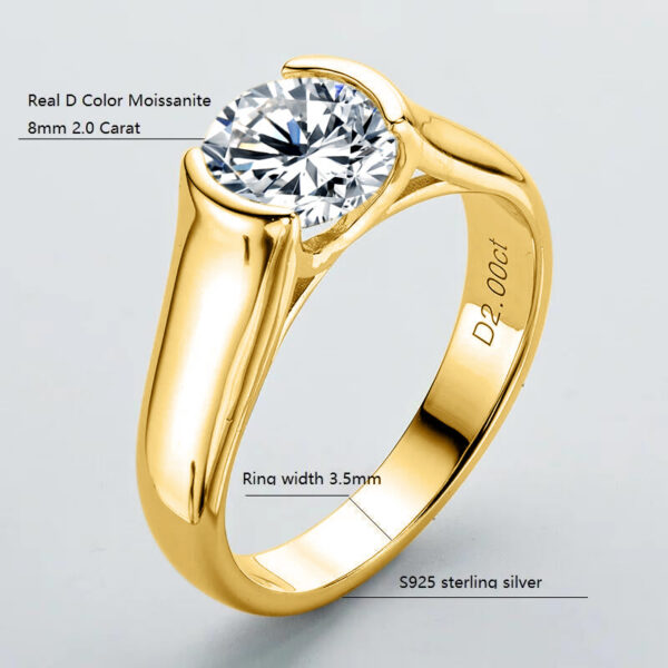 56c0ca855214066b IOGOU Gold Plated Engagement 8mm 2.0carat D Color VVS1 Moissanite Diamond Rings for Women Men 100% Sier Jewelry