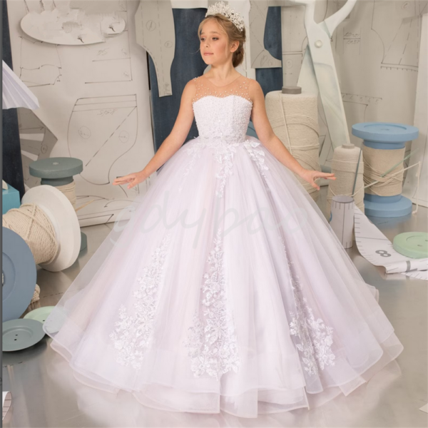 Flower Girl Dress Beads Delicate Train Custom Made Birthday Pageant Communion Robe De Demoiselle Wedding Party