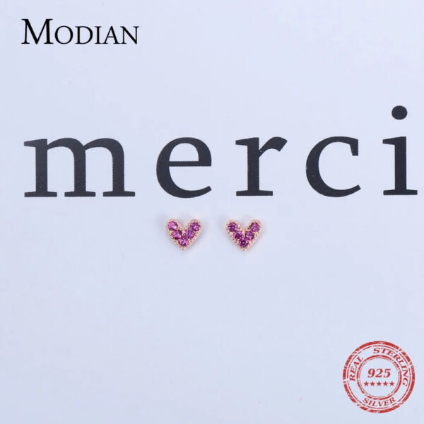 56c3c946384677c5 Modian Genuine 925 Sterling Silver Hearts Fashion Rose Gold Color Pink CZ Simple Stud Earrings For Women Sterling Silver Jewelry