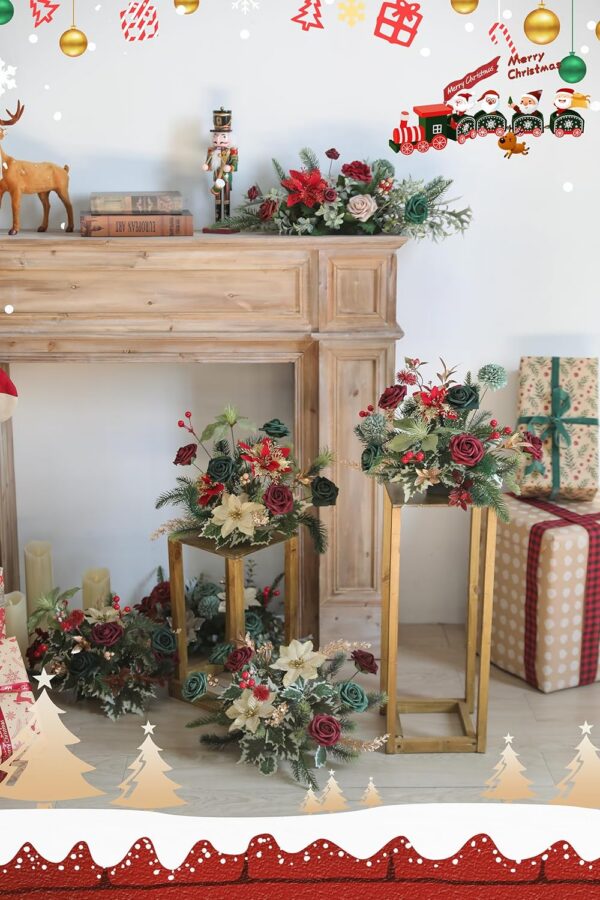 Serra Flora Artificial Christmas Flowers Greenery Combo Box Set Faux Flowers Bulk Flower Leaf with Stems for DIY Tree Ornaments Xmas Wreath Floral Arrangements Centerpieces