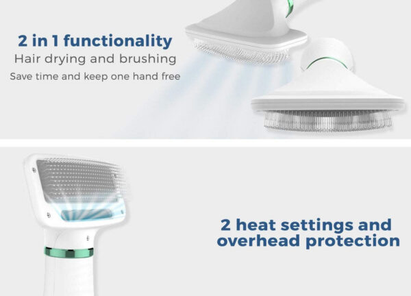 Pet Hair Dryer 2 with Slicker for Cat and Brush Professional Home Grooming Furry Drying Portable Dog Blower