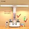 56f5395658b25807 LED Clock Table Lamp USB Chargeable Dimmable Desk Lamps 2 Heads 180 Rotate Foldable Eye Protection Desktop Reading Night Lights