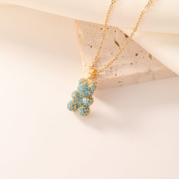 Classic Gold Plated Bear Necklace for Women Fashion Full Diamond Multi color Zircon Pendant Stainless Steel Chain
