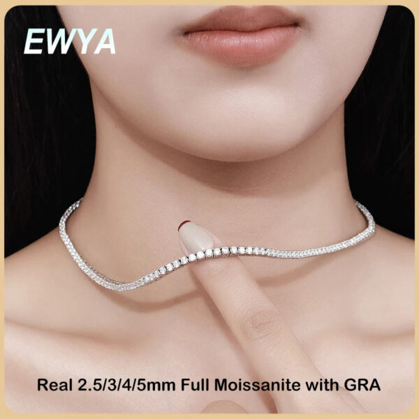 EWYA Sparkling Real Full 2.5/3/4/5mm D Color Moissanite Tennis Necklace for Women S Sier Diamond Neck Chain Necklaces Gift