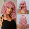 571be994a920e93c HAIRCUBE Synthetic With Bangs Short Bob Pink Wigs Curly Wavy Shoulder Length Cosplay Daily Colorful Wig