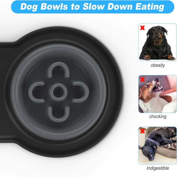 572c63577c0f530b BurgeonNest Dog Bowl Slow Feeder,4 in 1 Dog Food and Water Bowl with Stand Slow Down Eating Dog Puzzle Bowl Set with Non-Skid Silicone Mat for Small Medium Dogs