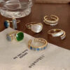 572cb3df669fde2d 6 Piece Set Irregular Open Moonstone Heart Finger Rings For Women Girls Kpop Sweet Cool Trendy Aesthetic Jewelry Gifts