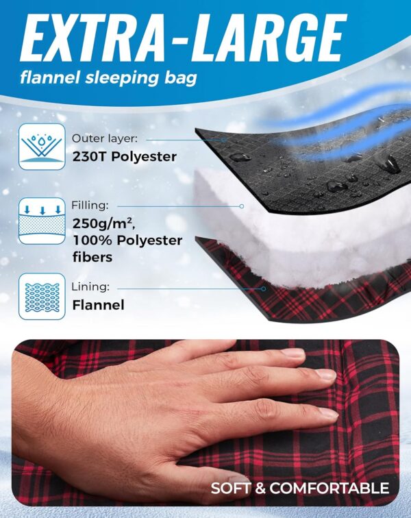 5733bf45f87d48c0 KingCamp XXL Sleeping Bag for Adults 3-4 Season Large Wide Flannel Liner Single Warm Waterproof Lightweight for Camping Hiking Backpacking Outdoor with Compression Sack