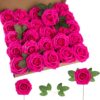 57379d010b653740 Artificial Flower Foam Purple Rose 50pcs Real Looking Fake Rose with Stems Leaves for Home Decoration Party Garden Centerpieces DIY Wedding Bouquets(Purple)