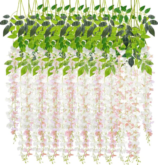 575287eda36d01ff CEWOR 24pcs Wisteria Hanging Flowers 3.6ft Artificial Vines Fake Garland Silk Flower String for Wedding Party Garden Outdoor Greenery Home Wall Decoration (Purple)