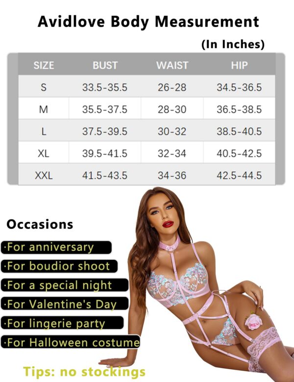 Avidlove Lingerie for Women Embroidered Lace Underwire Strappy Bra and Panty Set with Removable Garter