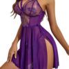 Avidlove Women's Lingerie Lace Chemise Floral Embroidery Mesh Babydoll Side Slit Sleepwear