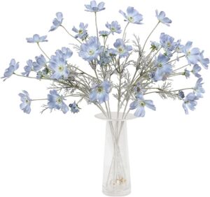 578da61aa5af003b 2 Pcs Artificial Fake Flowers Plants Cosmos Silk Flower Arrangements Wedding Bouquets Decorations Plastic Floral Table Centerpieces for Home Kitchen Garden Party Decor Approx 23.6'' High - Light Blue