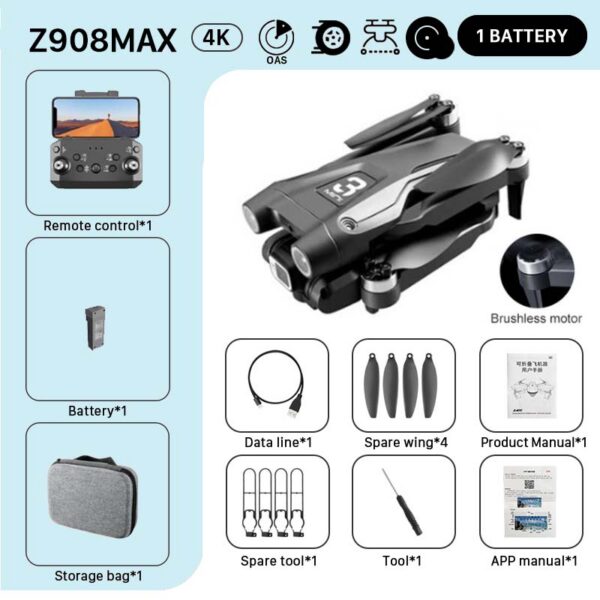 57aaf8a78b077fe5 KBDFA MINI Z908Pro Max Drone 4K ESC Professional WIFI FPV Dron Obstacle Avoidance Brushless Four-Axis Folding RC Quadcopter Toys