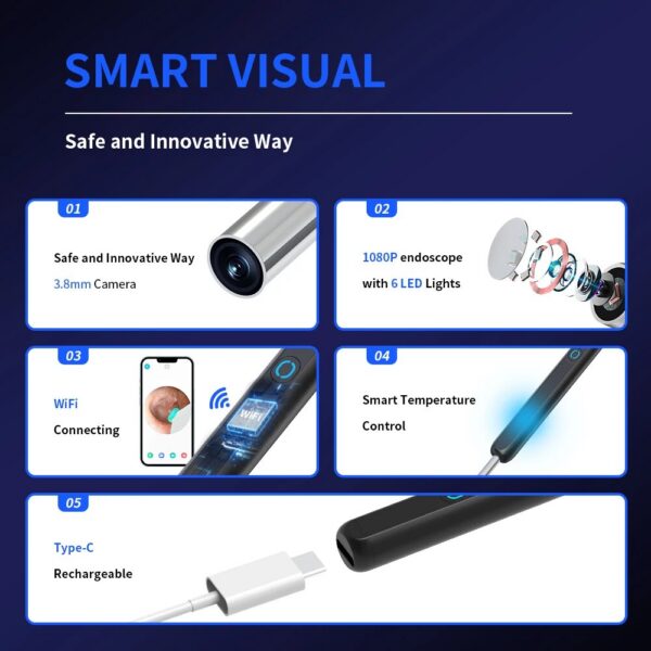 Wireless Visual Wax Removal Safe Endoscope Earpick with Camera 1080P Luminous Otoscope Ear Cleaning Tools