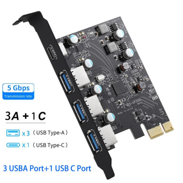 57efad1e478c958b 5Gbps 3.2 Gen1 USBC PCIE Hub USB 3.0 PCI Express Board PCI-E USB3.0 Adapter Multiplier USB3 3.1 Controller Add on Card