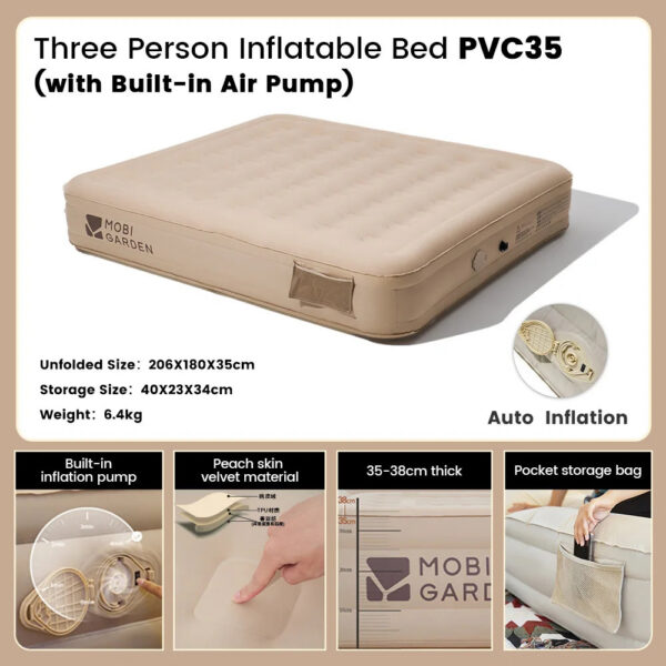 MOBI GARDEN Camping Air Mat Air Bed One-Piece Self-Inflating Cushion Portable Peach Skin Fabric PVC  Thickness 25~38cm