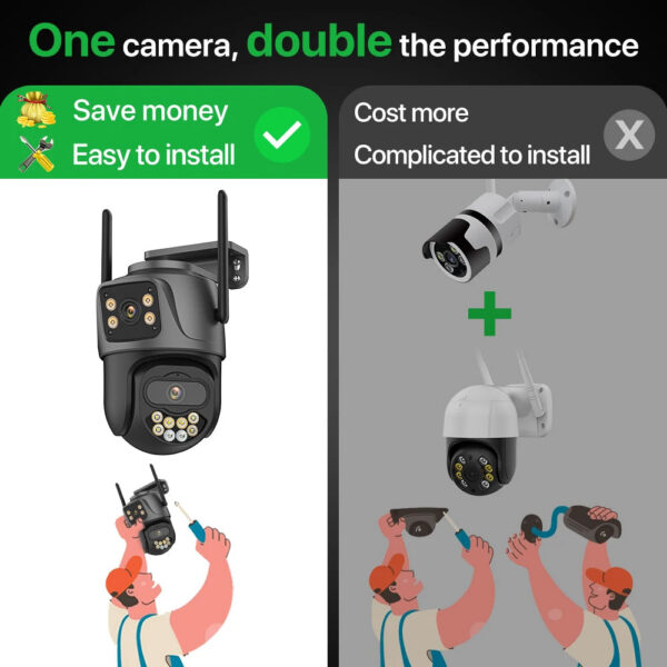 57f143f3468e9d4f 6K 9MP HD IP Camera Outdoor Three-Lens External WiFi Camera 4K 8MP Dual Screen Security PTZ Cam Auto Tracking Surveillance iCSee