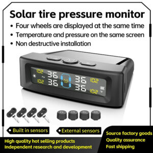 57fcb7229dabf938 TPMS Tire Pressure Monitoring Car Safety Alarm System Wireless Solar/USB Powered 4 Sensors with Color Digital Display