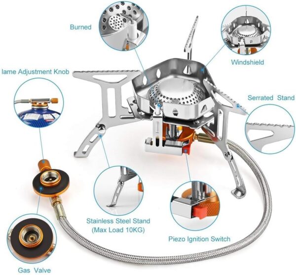 Awroutdoor 3500W Portable Windproof Camping Gas Stove with Adapter Convertor for Traveling Trekking