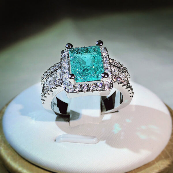 Sier New Arrival With Cotton Wool Imitation Natural Paraiba Full Diamond Ring For Women Birthday Party Jewelry Gift