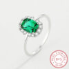 5824408f3cb0a99a NEW Classic Emerald Ring For Woman Real S Sier Diamond Crystal Flower Loyal Finger Wedding Party Gift Female Jewelry