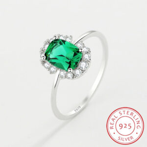 5824408f3cb0a99a NEW Classic Emerald Ring For Woman Real S Sier Diamond Crystal Flower Loyal Finger Wedding Party Gift Female Jewelry