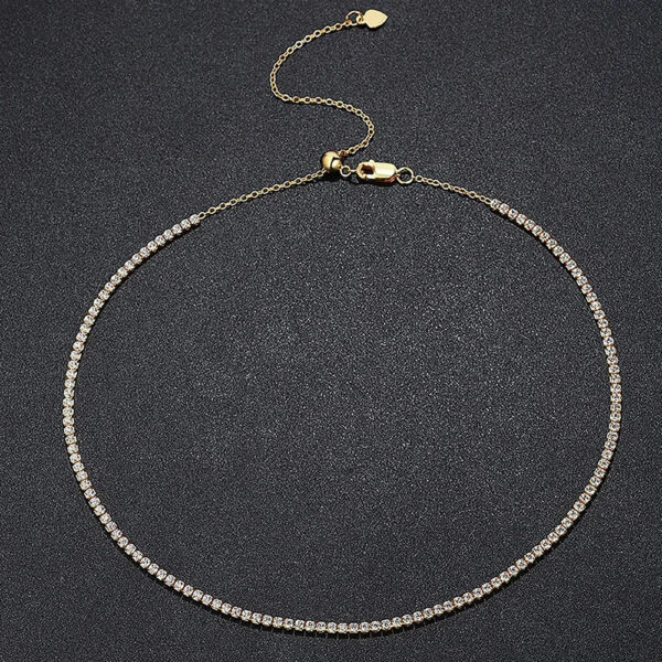 5829887b25ad8436 2mm Moissanite Diamond Tennis for Women Sterling Sier Plated Gold Choker Necklace Collar Chain Adjustable