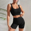 Seamless Yoga Workout Sets for Women 2 Pieces Gym Suits Ribbed Crop Tank High Waist Shorts Outfits Fiess Running