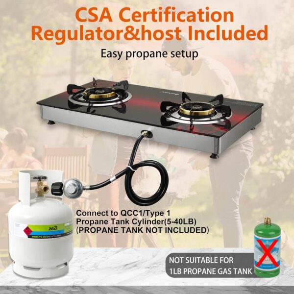 5857c22e197d3c4a Propane Stove 2 Burner Gas Stove, 28800 BTU High-Efficiency Auto Ignition Tempered Glass LPG Cooktop with CSA Regulator and Hose – for Outdoor Camping, RV, and Emergency Cooking