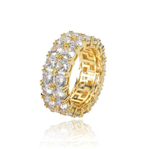 587672acab8544e2 Hip Hop Jewelry Double Row Zircon Trendy Brand Full Diamond Gold Men's Ring