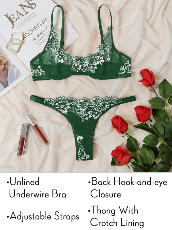 58768f60835922ea Kaei&Shi Sexy Bra And Panty Sets,Embroidered Two Piece Underwire Lingerie Set