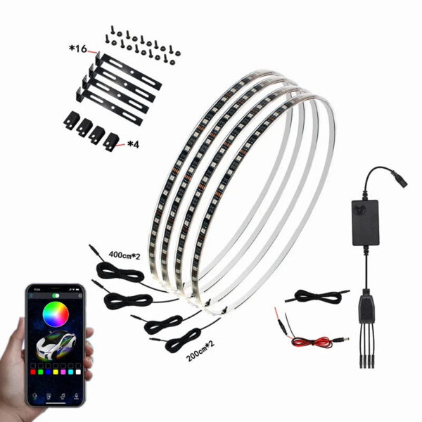 Car Hub Lamp RGB Kit Waterproof LED Strip Light APP/Remote Control Car Wheel Ring Neon Light Strip Colorful Adjustable Hub