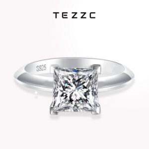 Tezzc 1ct 2ct Princess Cut Moissanite Lab Ring For Women Sterg Sier Pass Dia Test Bands Party Wedding Rings