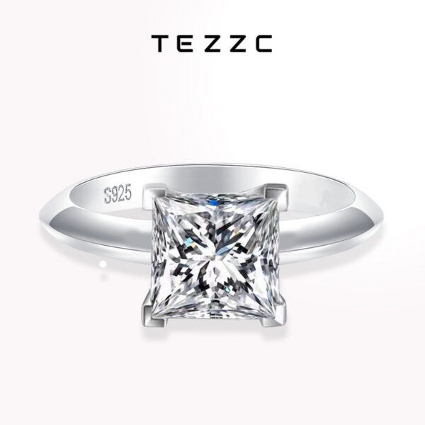 Tezzc 1ct 2ct Princess Cut Moissanite Lab Ring For Women Sterg Sier Pass Dia Test Bands Party Wedding Rings