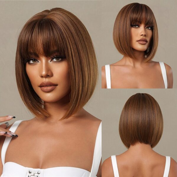58d235d574b53cc1 Short Wine Red For Women Bury Bob Wigs With Thick Bangs Heat Resistant Synthetic Wig