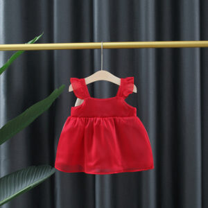 Solid Color Baby Girls Summer Smooth Cool Children Clothes Sweet Korean Style Kids Bowknot Party Evening Dresses 0 To 3 Years