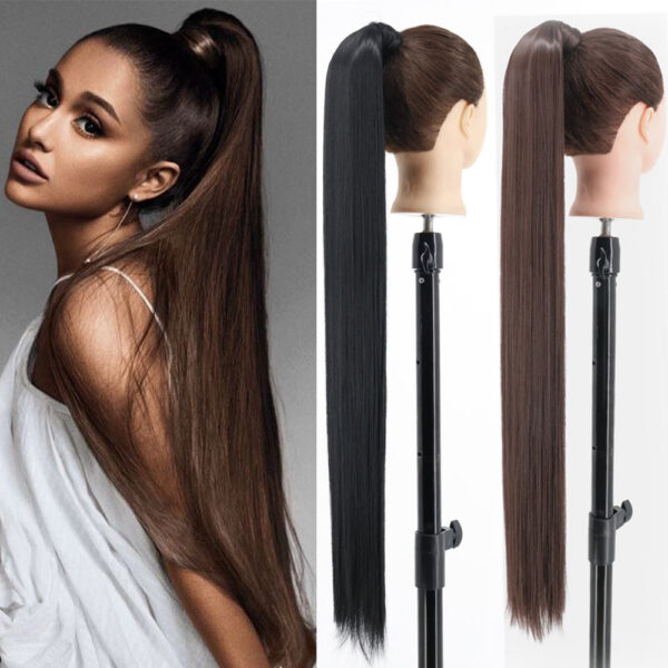 58e46c1c0f08cc32 34inches Synthetic Ponytail Hair Extension Clip in Fake Wig Hairpiece Blonde Wrap Around Pigtail Long Smooth Overhead Pony Tail