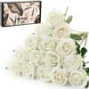 15Pcs Artificial Roses Velet Real Touch Single Stem Fake Roses Silk Realistic Bouquet Flowers Arrangements Home Office Garden Grave Party Wedding Decoration(Light Pink-15p, Blossom Roses)