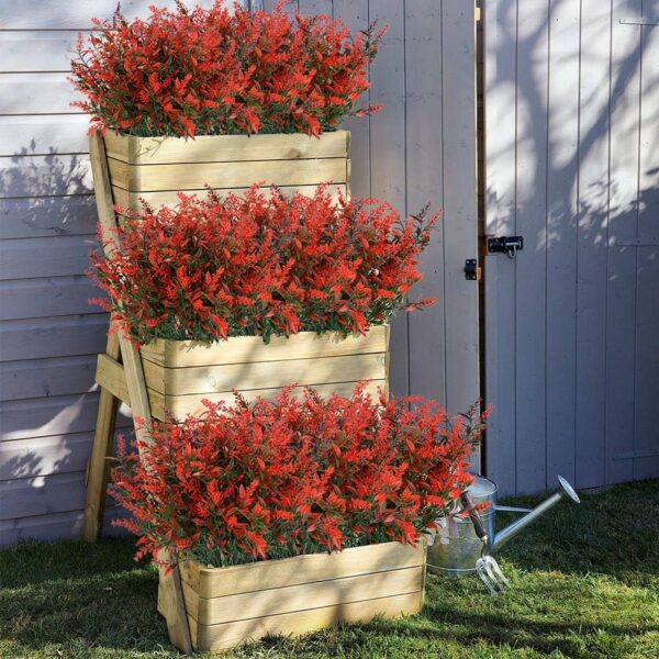8 Bundles Outdoor Artificial Lavender Fake Flowers UV Resistant Shrubs, Faux Plastic Greenery for Indoor Outside Hanging Plants Garden Porch Window Box Wedding Farmhouse Decor (Orange Red)