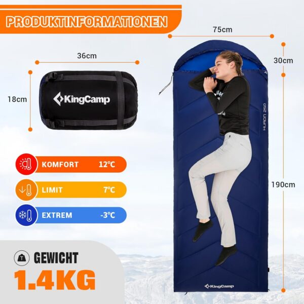 5930dba0e1f6db24 KingCamp Oasis Schlafsack, 3 Jahreszeiten, warm, bequem, leicht, tragbar, mit Kapuze, für drinnen und draußen, Camping, Wandern