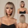 594000a1247cdda1 Brown Blonde Ombre Synthetic Short Straight Bob Wigs for Women Middle Part Lolita Cosplay Natural Hair Heat Resistant Fiber