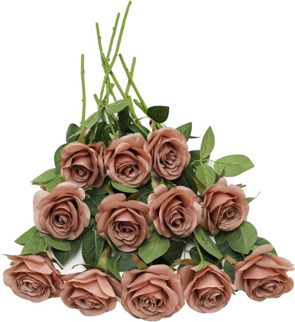Artificial Rose Flower Dusty Rose Flower Silk Flowers 12 pcs with Long Stem Silk Roses Bouquet for Wedding Bridal Shower Party Home Decoration