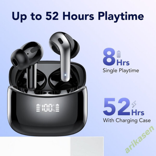 Wireless Bluetooth Earbuds Headphones 52 Hrs Playtime IPX7 Waterproof 4 Mic Call Noise Cancelg with LED Display Charging Case