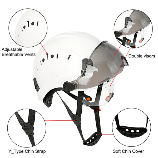 59506e9d92e1458c CE Construction Safety Helmet With Visor Built In Goggle Earmuffs For Engineer Hard Hat ANSI Industrial Work Cap Head Protection