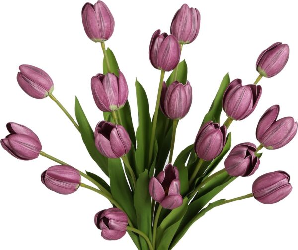 IPOPU 12PCS Pink Tulips Artificial Flowers for Decoration Fake Tulips Real Touch Fake Pink Flowers Artificial Floral Arrangements Pink Faux Tulips Decor Table Home Kitchen Wedding Decorations (Pink)