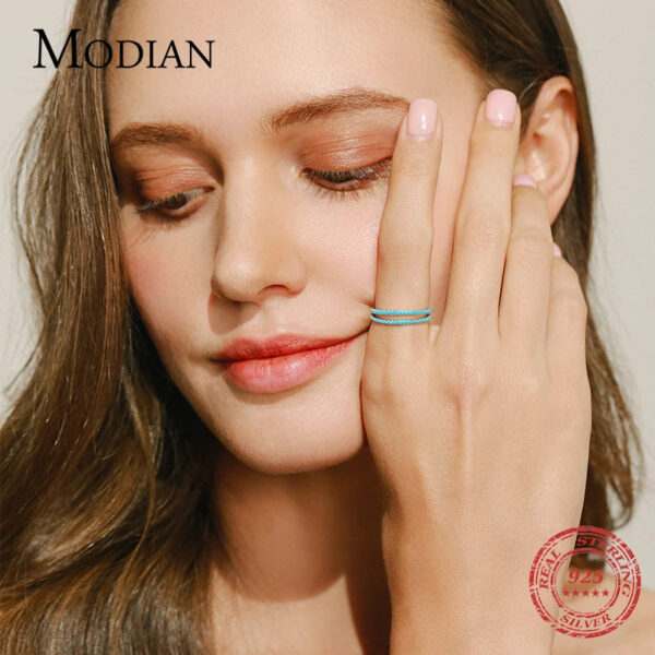 597b27e6d44341e0 Modian 100% 925 Sterling Silver Classic Exquisite Circle Turquoise Charm Stackable Finger Ring For Women Trendy Fine Jewelry