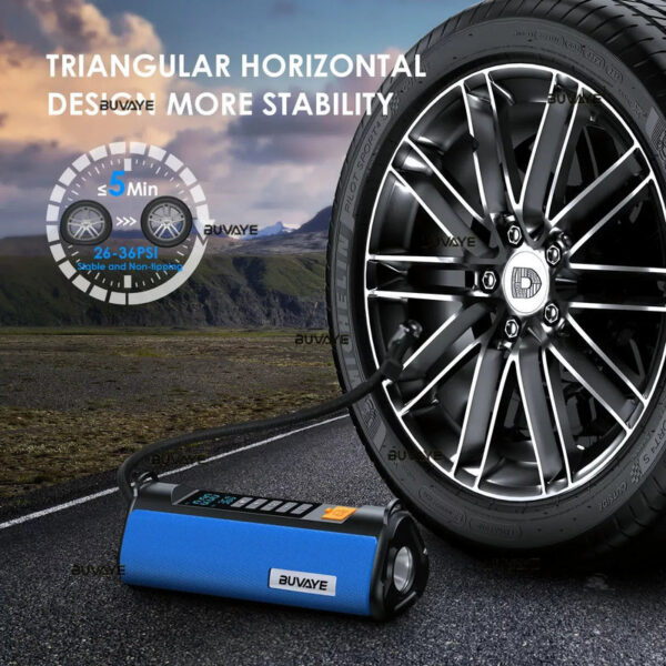 BUVAYE Car Jump Starter Pump Outdoor Power Lamp Portable Air Compressor Multifunctional Tire Iator with EVA Bag