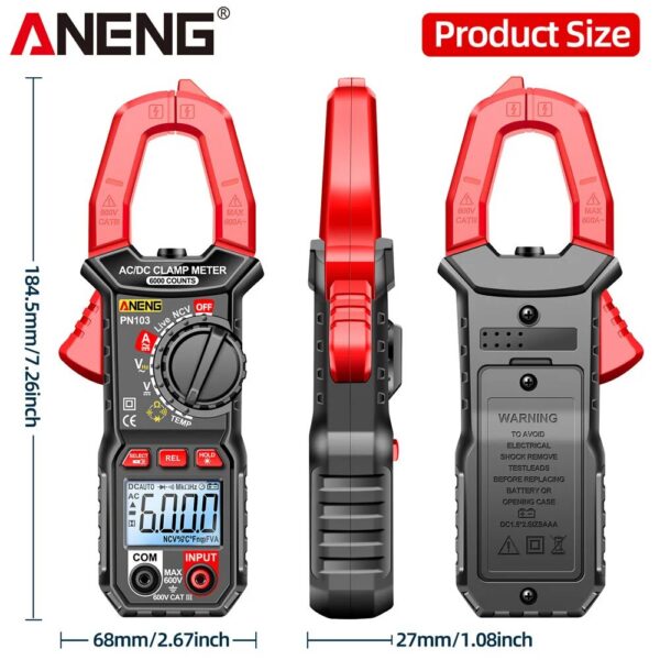 59b72502d6584399 ANENG PN103 6000 Counts Digital Clamp Meter Multimeter 600A AC Current AC/DC Voltage Tester Hz Capacitance NCV Ohm Diode Testers