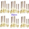 59cf3ebae5567680 30pcs Stainless Steel Imitation Wooden Handle Cutlery Set Dinnerware Clamp Western Tableware Knife Fork Tea Spoon